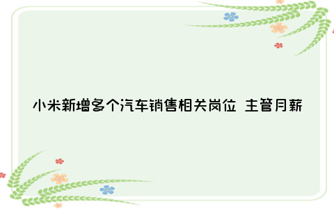 小米新增多个汽车销售相关岗位 主管月薪最低1.5万元